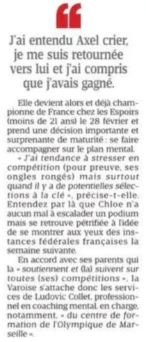Extrait de presse : Chloé Payrot accompagnée par Ludovic Collet, professionnel en coaching mental